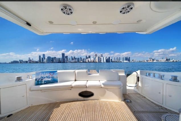 Blessed 55ft Azimut boarding area with easy access to upper deck
