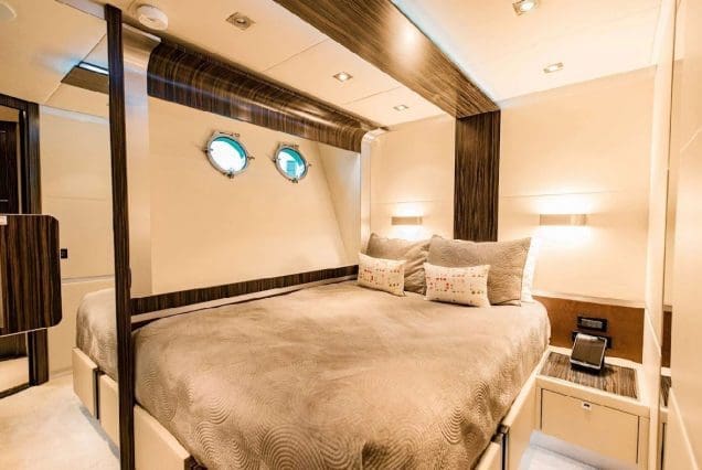 Luxury 110ft Dominator Senay Miami spacious master bedroom designed for ultimate comfort and privacy