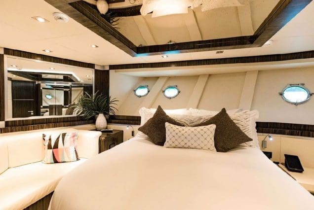 Luxury 110ft Dominator Senay Miami master suite with private bathroom and high-end finishes