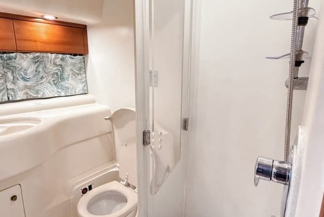 Viking Princess 55ft TA-KEE-LA Miami clean and modern washroom with essential amenities