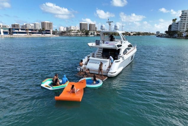 70ft Azimut WARRIOR II swim platform with direct access to the water and premium water toys.