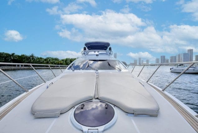 La Dolce Vita 70ft Azimut spacious sunbed area for relaxing under the sun