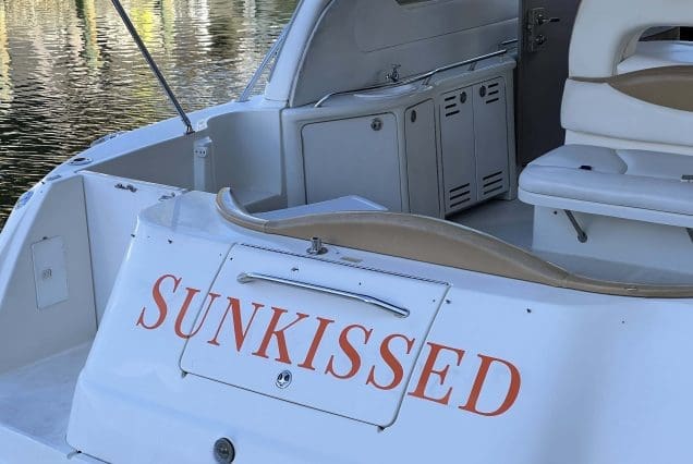Sun-kissed 45ft Sea Ray Yacht swim platform with easy access to the water