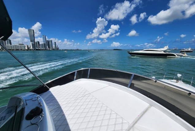 Warrior 65ft Aicon Miami panoramic flybridge offering stunning ocean and skyline views