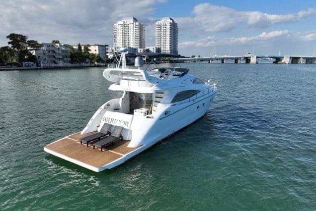 Warrior 65ft Aicon Miami large swim platform with seamless water access