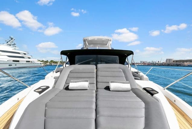 70ft SunSeeker Done Deal Miami spacious sunbed area perfect for relaxing under the sun