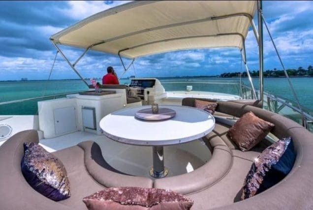 75ft Ferretti Miami upper deck ideal for open-air relaxation and cruising