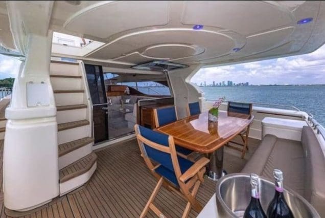75ft Ferretti Miami boarding area with easy access to the upper deck
