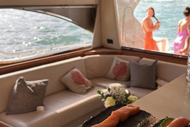 75ft Ferretti Miami elegant dining area perfect for private meals and celebrations