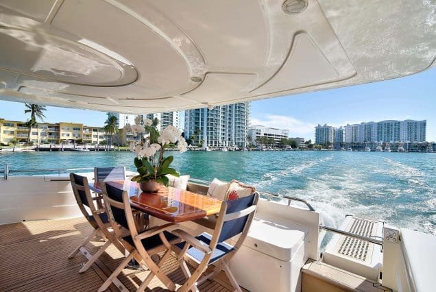 75ft Ferretti Miami boarding area with easy access to the upper deck