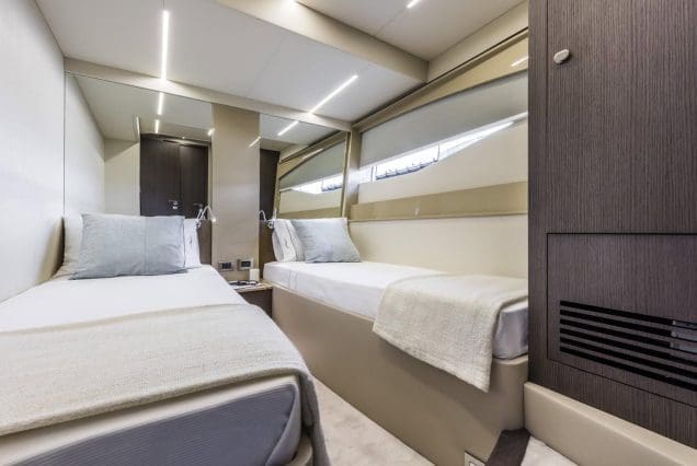 Modern 65ft Numarine Sebastian Miami guest cabin with refined design and comfortable sleeping space