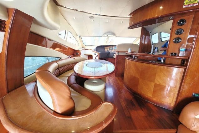Warrior 65ft Aicon Miami elegant dining area perfect for private onboard experiences