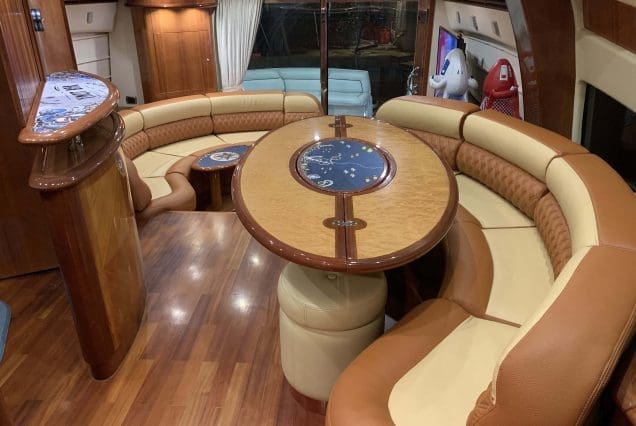 Warrior 65ft Aicon Miami elegant dining area perfect for private onboard experiences