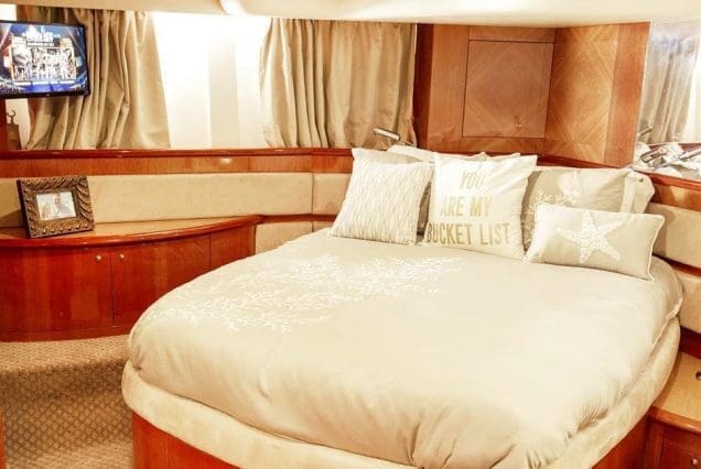 Warrior 65ft Aicon Miami guest cabin with refined interiors and comfortable sleeping space