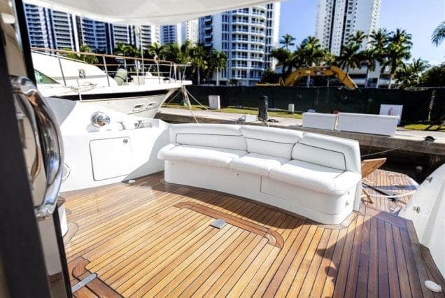 Warrior 65ft Aicon Miami smooth boarding access to all entertainment areas with comfortable seating area