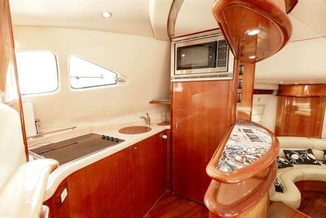 Warrior 65ft Aicon Miami fully equipped galley with sleek modern finishes