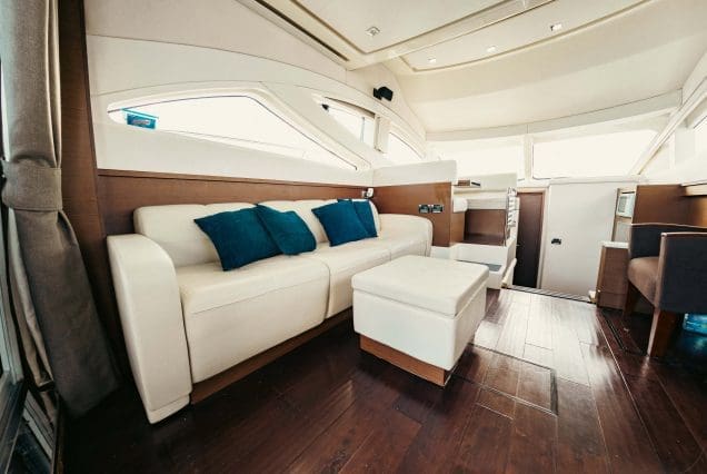 SAIL LA VIE 50ft Sea Ray Miami modern lounge with table for entertainment
