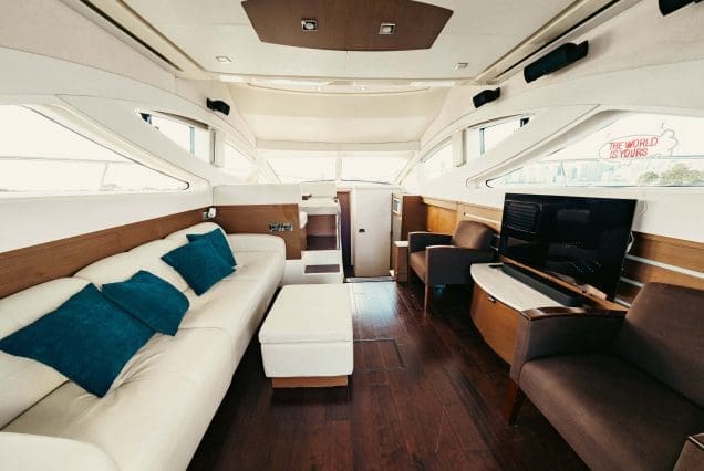 SAIL LA VIE 50ft Sea Ray Miami modern lounge with table for entertainment