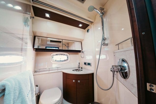 SAIL LA VIE 50ft Sea Ray Miami clean and modern washroom with essential amenities