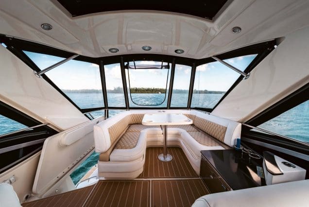 SAIL LA VIE 50ft Sea Ray Miami modern lounge with table for entertainment