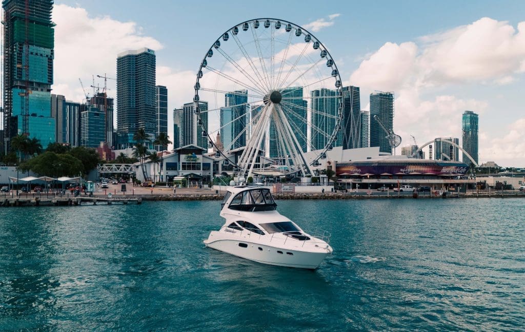 SAIL LA VIE 50ft Sea Ray Miami bow lounge area with beautiful waterfront views
