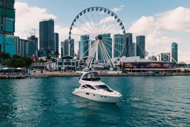 SAIL LA VIE 50ft Sea Ray Miami bow lounge area with beautiful waterfront views
