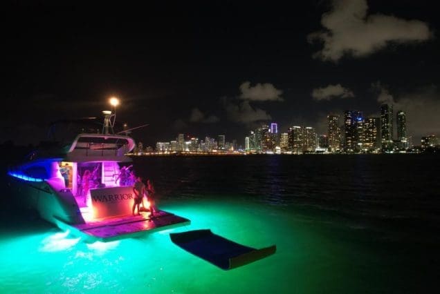 Warrior 65ft Aicon Miami large swim platform with seamless water access