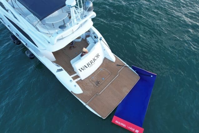 Warrior 65ft Aicon Miami large swim platform with seamless water access