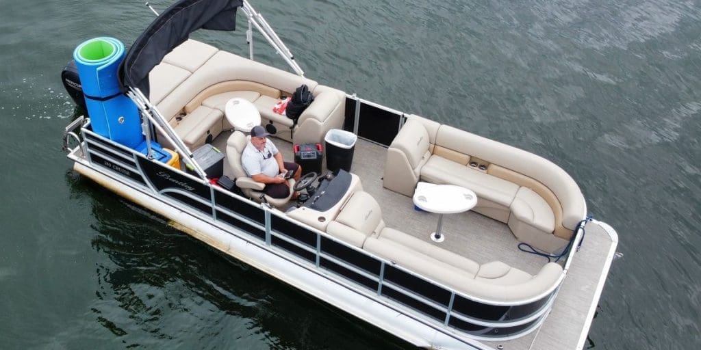 24ft Pontoon Miami casual setup with table for drinks and snacks