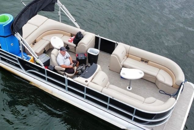 24ft Pontoon Miami casual setup with table for drinks and snacks