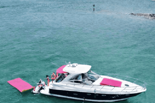 45ft Diamond Pink Miami luxury pink yacht available for unforgettable charter experiences