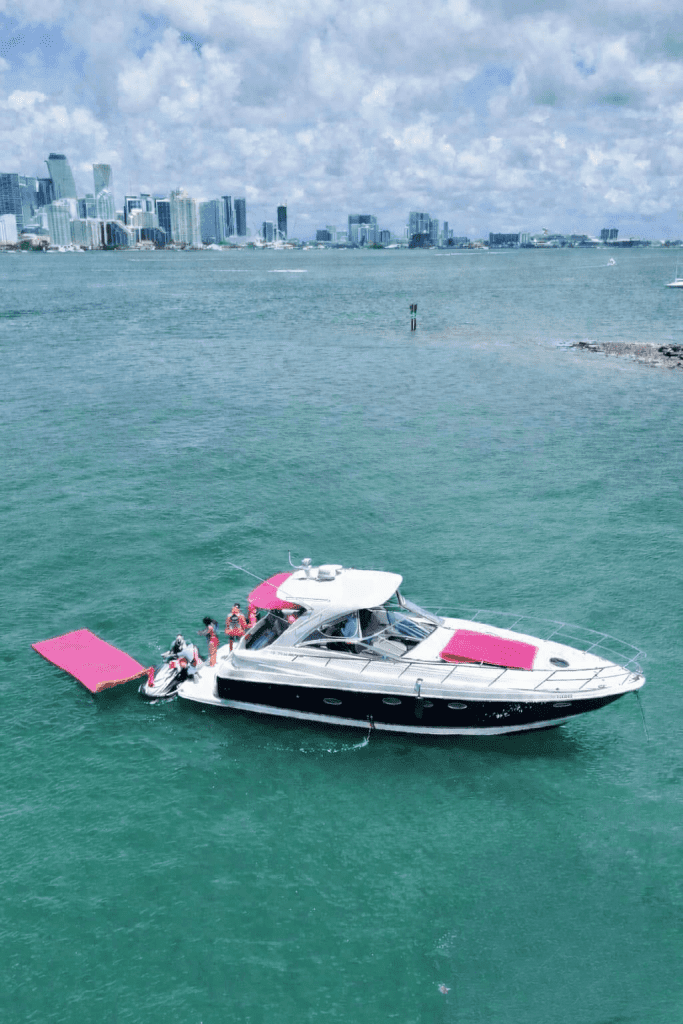 45ft Diamond Pink Miami luxury pink yacht available for unforgettable charter experiences