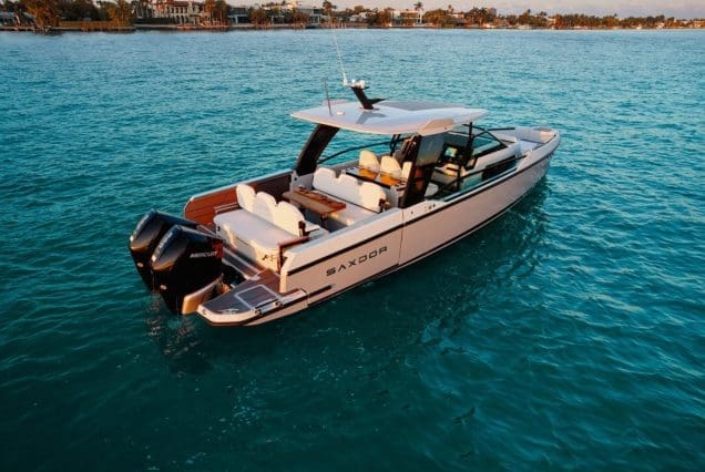 Luxury SAXDOR 320 GTO Model 2024 Miami high-performance luxury boat available for charter experiences