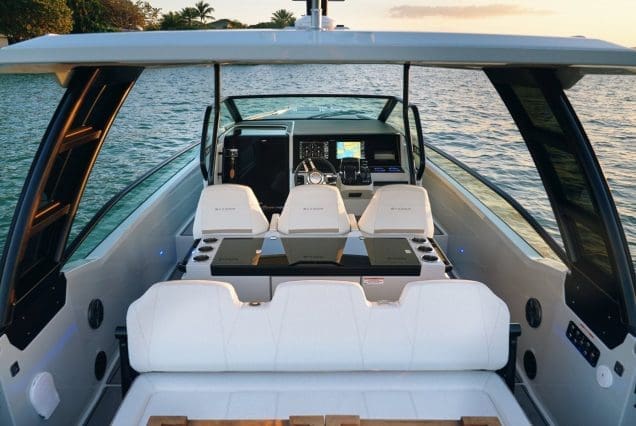 Luxury SAXDOR 320 GTO Model 2024 Miami sleek deck layout combining performance and comfort
