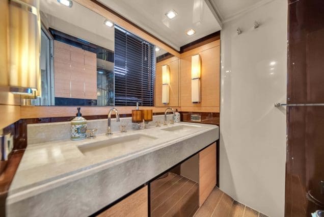Luxury 70ft Azimut Miami luxury washroom with upscale fittings and elegant styling