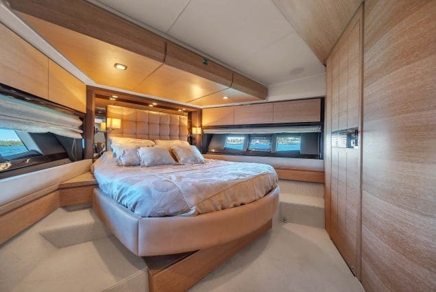 Luxury 70ft Azimut Miami guest cabin with elegant interiors and premium sleeping comfort