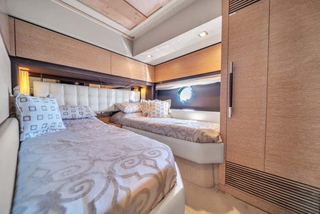Luxury 70ft Azimut Miami guest cabin with elegant interiors and premium sleeping comfort