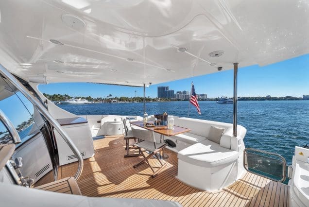 Luxury 70ft Azimut Miami grand boarding area with convenient access to all deck spaces