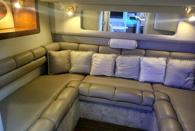 45ft Sea Ray Lux Miami elegant indoor salon with plush seating and modern décor