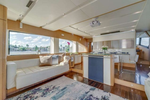 80FT Aicon THERAPY Miami sophisticated indoor salon with plush seating and contemporary décor