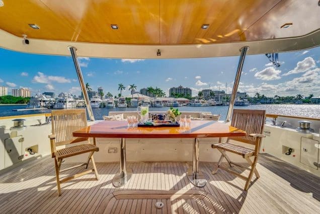 80FT Aicon THERAPY Miami grand boarding entrance with easy access to all deck areas with large seating table area