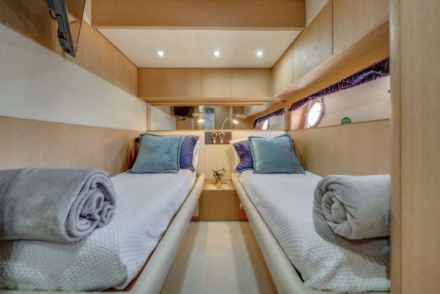 80FT Aicon THERAPY Miami guest cabin with elegant interiors and premium sleeping comfort