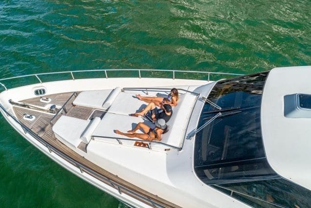 80FT Aicon THERAPY Miami spacious sunbed area perfect for relaxing, tanning, and enjoying the Miami sunshine