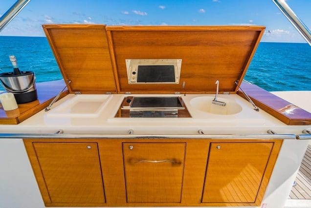 80FT Aicon THERAPY Miami upper deck designed for open-air luxury cruising and relaxation with bbq option