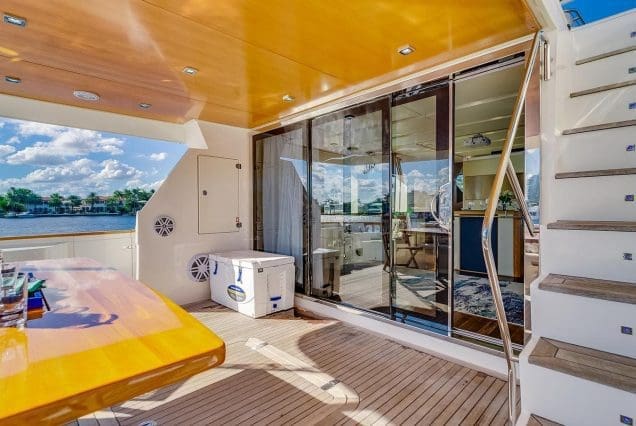 80FT Aicon THERAPY Miami grand boarding entrance with easy access to all deck areas with large seating table area