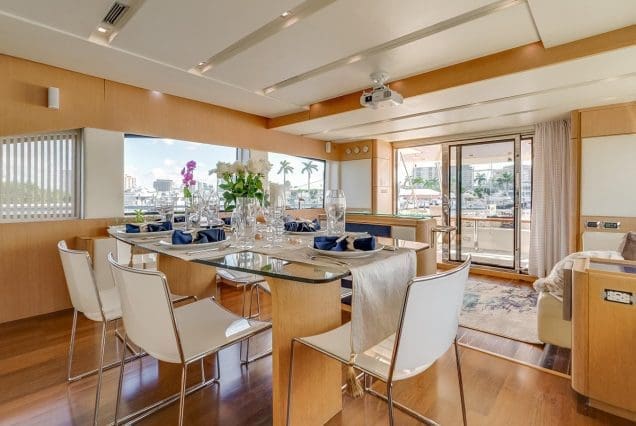 80FT Aicon THERAPY Miami elegant dining area perfect for private celebrations and onboard experiences