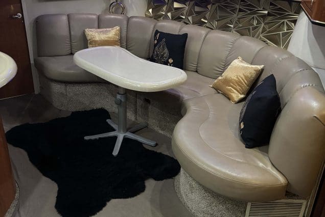 45ft Sea Ray Lux Miami elegant indoor salon with plush seating and modern décor