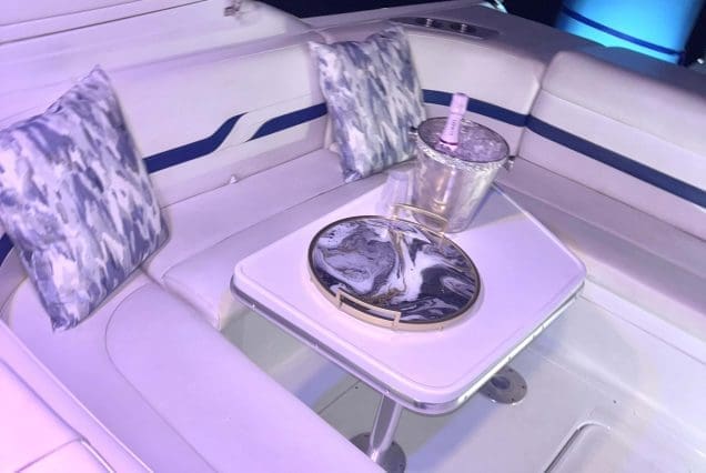37ft Formula Miami comfortable seating area with table for drinks and casual dining