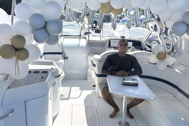 37ft Formula Miami outdoor entertainment space offering beautiful waterfront views and decoration