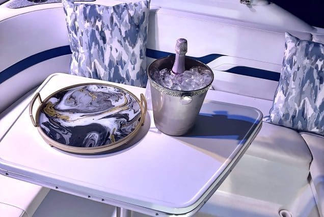 37ft Formula Miami comfortable seating area with table for drinks and casual dining